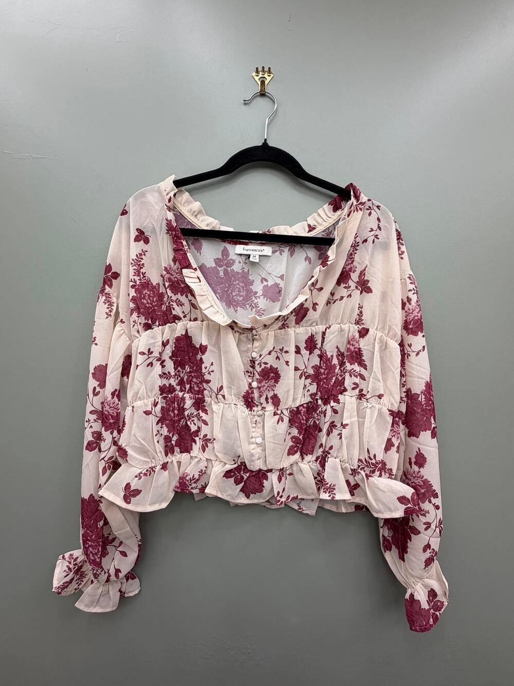 Francesca's Floral Ruffle Peplum Blouse Cottagecore Boho Romantic Medium
